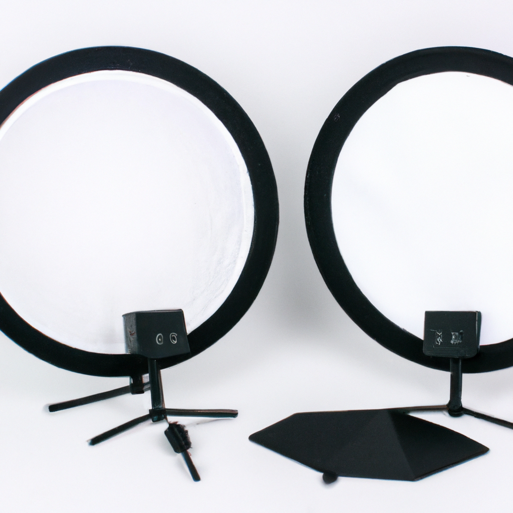 Estudio fotográfico minimalista con luz suave, softbox y reflector en ambiente blanco